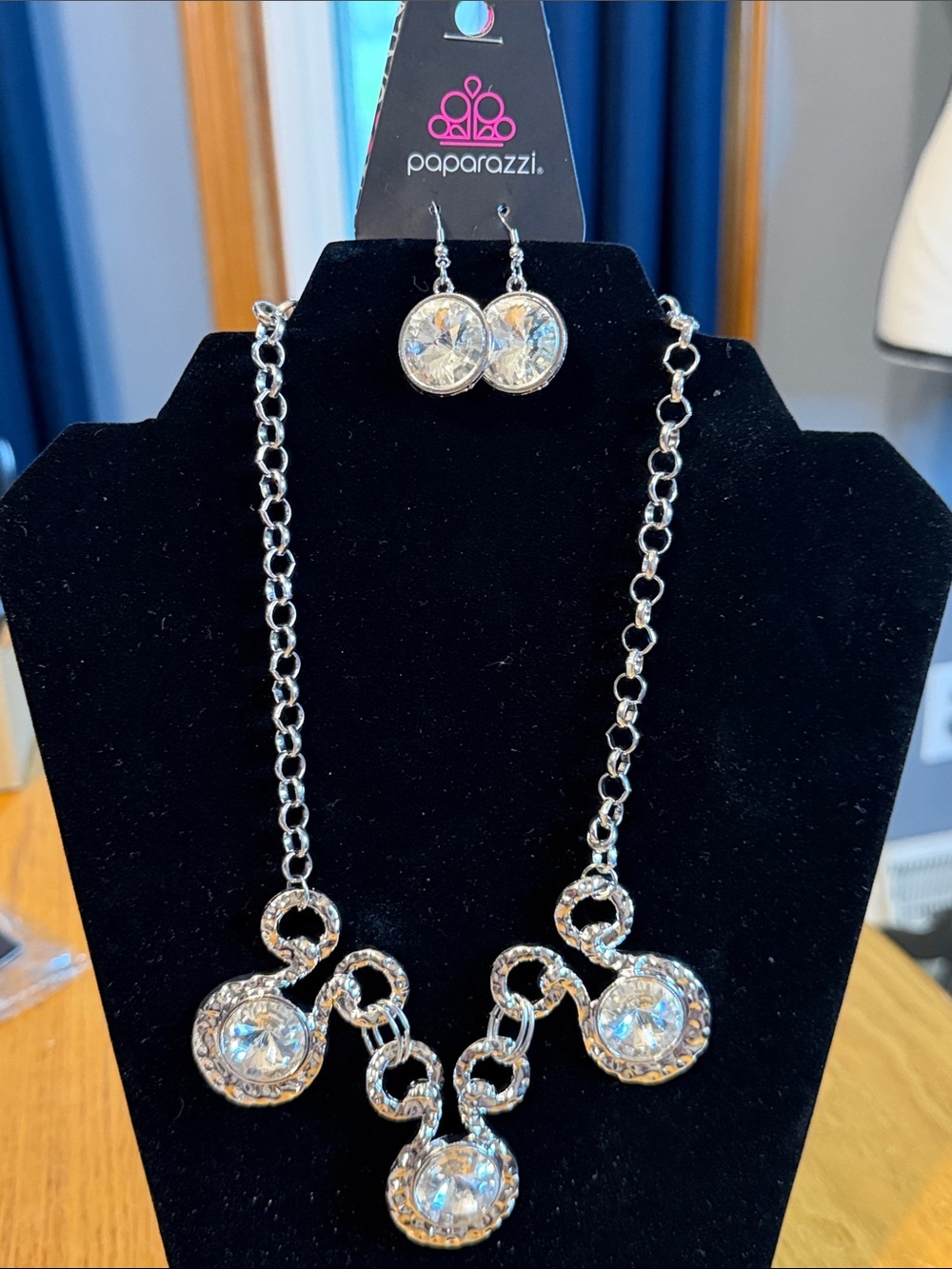 paparazzi Silver Clear Crystal Necklace and Earrings Set